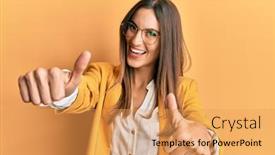  Presentation with business success - Amazing presentation having young-beautiful-woman-wearing-business backdrop and a yellow colored foreground