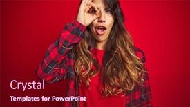  Presentation with comparison - Colorful slide set enhanced with young beautiful woman wearing casual jacket standing over red isolated background smiling showing both hands open palms presenting and advertising comparison and balance backdrop and a wine colored foreground