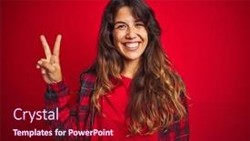  Presentation with red telephone - PPT theme enhanced with young beautiful woman wearing casual jacket standing over red isolated background smiling doing phone gesture with hand and fingers like talking on the telephone communicating concepts background and a wine colored foreground
