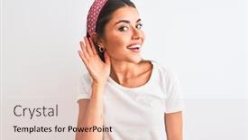  Presentation with listening woman - Amazing slide set having ear listening an hear backdrop and a lemonade colored foreground