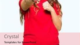  Presentation with violence woman - Cool new theme with young beautiful woman wearing casual t-shirt punching fist to fight aggressive and angry attack threat and violence backdrop and a red colored foreground