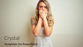  Presentation with secret - Presentation design consisting of young-beautiful-woman-wearing-casual background and a coral colored foreground