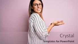  Presentation with woman hands open - Theme having young-beautiful-woman-wearing-casual background and a coral colored foreground