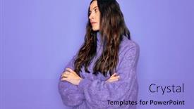  Presentation with purple - Colorful presentation theme enhanced with young-beautiful-woman-wearing-casual backdrop and a light blue colored foreground