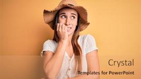  Presentation with anxiety - PPT layouts having young-beautiful-woman-wearing-casual background and a coral colored foreground