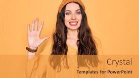  Presentation with number - Beautiful presentation theme featuring young-beautiful-woman-wearing-casual backdrop and a gold colored foreground