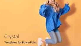  Presentation with winner - Presentation design enhanced with young-beautiful-woman-wearing-casual background and a yellow colored foreground