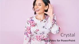  Presentation with listening woman - Slide deck featuring young-beautiful-woman-wearing-casual background and a lemonade colored foreground