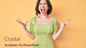  Presentation with frustration - Slide set enhanced with young-beautiful-woman-wearing-casual background and a yellow colored foreground