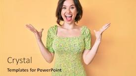  Presentation with victory - Amazing presentation theme having young-beautiful-woman-wearing-casual backdrop and a yellow colored foreground