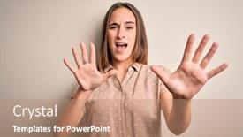  Presentation with panic - Slides with young-beautiful-woman-wearing-casual background and a coral colored foreground