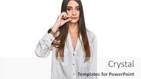  Presentation with lips mouth - Amazing slides having young-beautiful-woman-wearing-casual backdrop and a white colored foreground
