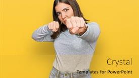 Presentation with violence woman - Colorful presentation enhanced with young-beautiful-woman-wearing-casual backdrop and a yellow colored foreground