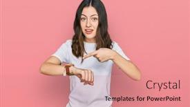  Presentation with upset - Audience pleasing slide set consisting of young-beautiful-woman-wearing-casual backdrop and a coral colored foreground