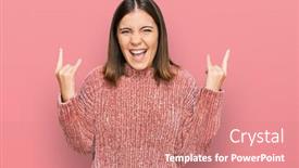  Presentation with rock music - Audience pleasing presentation design consisting of young-beautiful-woman-wearing-casual backdrop and a coral colored foreground