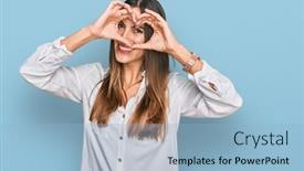  Presentation with shape heart - Cool new slide deck with young-beautiful-woman-wearing-casual backdrop and a light blue colored foreground