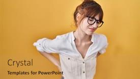  Presentation with back pain - Presentation design featuring young-beautiful-woman-wearing-casual background and a  colored foreground
