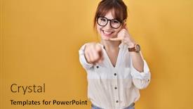  Presentation with telephone - Slide set having young-beautiful-woman-wearing-casual background and a yellow colored foreground