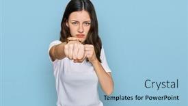  Presentation with violence woman - PPT theme featuring young-beautiful-woman-wearing-casual background and a light blue colored foreground