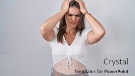  Presentation with migraine - PPT theme with young-beautiful-woman-wearing-casual background and a  colored foreground