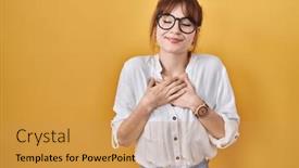  Presentation with chest - PPT theme consisting of young-beautiful-woman-wearing-casual background and a yellow colored foreground