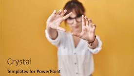  Presentation with frame - PPT theme featuring young-beautiful-woman-wearing-casual background and a yellow colored foreground