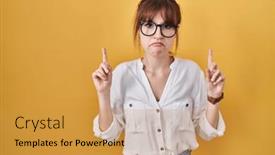  Presentation with unhappy - Slides having young-beautiful-woman-wearing-casual background and a gold colored foreground