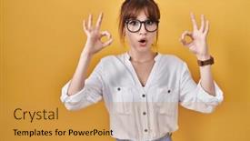  Presentation with crazy - PPT theme having young-beautiful-woman-wearing-casual background and a gold colored foreground
