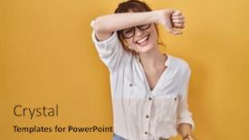  Presentation with blind - Presentation theme consisting of young-beautiful-woman-wearing-casual background and a gold colored foreground