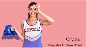  Presentation with fingers - Theme enhanced with young-beautiful-woman-wearing-cheerleader background and a coral colored foreground