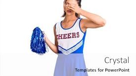  Presentation with frustration - Theme consisting of young-beautiful-woman-wearing-cheerleader background and a white colored foreground
