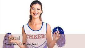  Presentation with cool - Beautiful PPT layouts featuring young-beautiful-woman-wearing-cheerleader backdrop and a coral colored foreground