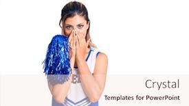  Presentation with scandal - Beautiful PPT theme featuring young-beautiful-woman-wearing-cheerleader backdrop and a sky blue colored foreground