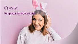  Presentation with listening woman - Presentation theme enhanced with young-beautiful-woman-wearing-cute background and a lemonade colored foreground