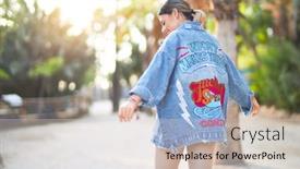  Presentation with denim - Beautiful PPT theme featuring young-beautiful-woman-wearing-denim backdrop and a light gray colored foreground