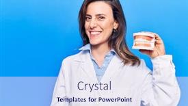  Presentation with denture - Colorful presentation enhanced with young-beautiful-woman-wearing-dentist backdrop and a sky blue colored foreground
