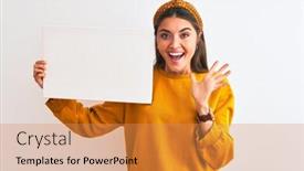  Presentation with victory - Cool new PPT theme with very happy and excited winner backdrop and a coral colored foreground