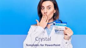  Presentation with mouth - Cool new PPT theme with young-beautiful-woman-wearing-doctor backdrop and a sky blue colored foreground