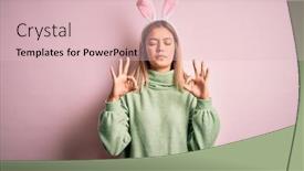  Presentation with easter - Presentation theme enhanced with young-beautiful-woman-wearing-easter background and a lemonade colored foreground