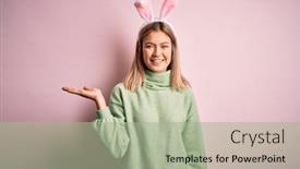  Presentation with hand palm - Audience pleasing presentation design consisting of young-beautiful-woman-wearing-easter backdrop and a mint green colored foreground