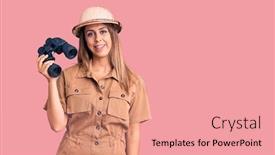  Presentation with explorer - Audience pleasing PPT layouts consisting of young-beautiful-woman-wearing-explorer backdrop and a coral colored foreground