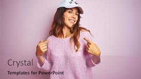  Presentation with pink cat - Colorful presentation theme enhanced with young-beautiful-woman-wearing-funny backdrop and a coral colored foreground