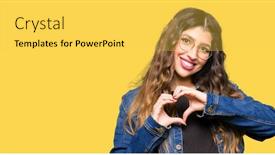  Presentation with love heart - Audience pleasing PPT theme consisting of young-beautiful-woman-wearing-glasses backdrop and a yellow colored foreground