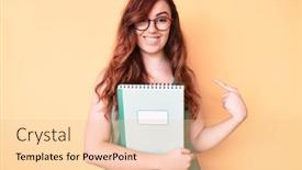  Presentation with book glasses - Presentation enhanced with young-beautiful-woman-wearing-glasses background and a lemonade colored foreground