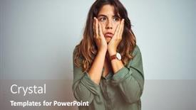  Presentation with sadness - Amazing presentation theme having young beautiful woman wearing green shirt standing over grey isolated background tired hands covering face depression and sadness upset and irritated for problem backdrop and a violet colored foreground