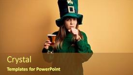  Presentation with cold beer - PPT theme with young-beautiful-woman-wearing-green background and a tawny brown colored foreground