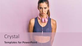  Presentation with woman crying - Presentation having young-beautiful-woman-wearing-gym background and a soft green colored foreground