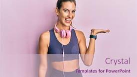  Presentation with hand palm - Presentation featuring young-beautiful-woman-wearing-gym background and a lemonade colored foreground