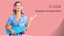  Presentation with victory - Slides featuring young-beautiful-woman-wearing-headphones background and a coral colored foreground