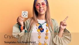  Presentation with hippie - Colorful PPT theme enhanced with young-beautiful-woman-wearing-hippie backdrop and a coral colored foreground